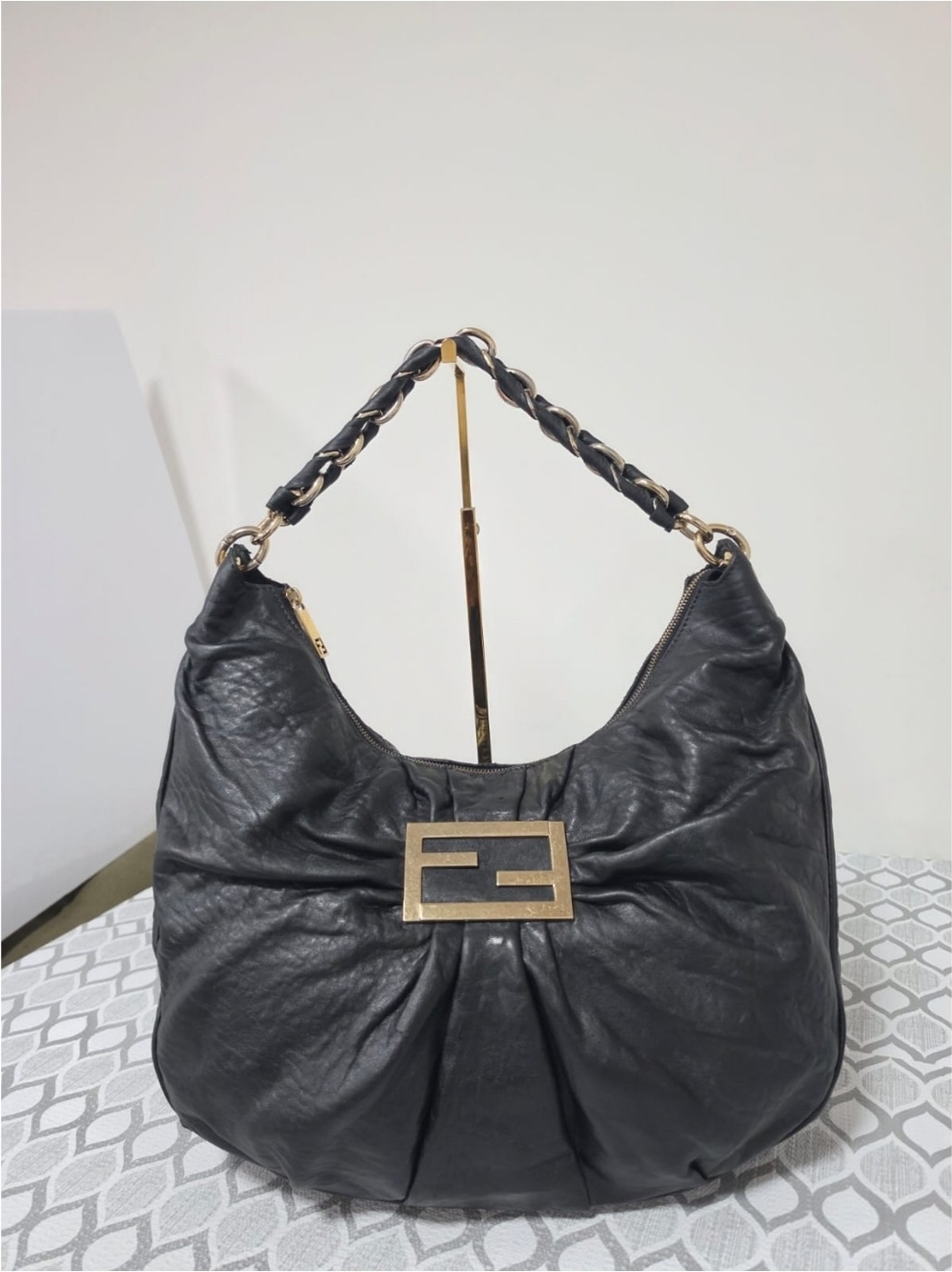 FENDI Nappa Leather Mia Hobo Bag Black